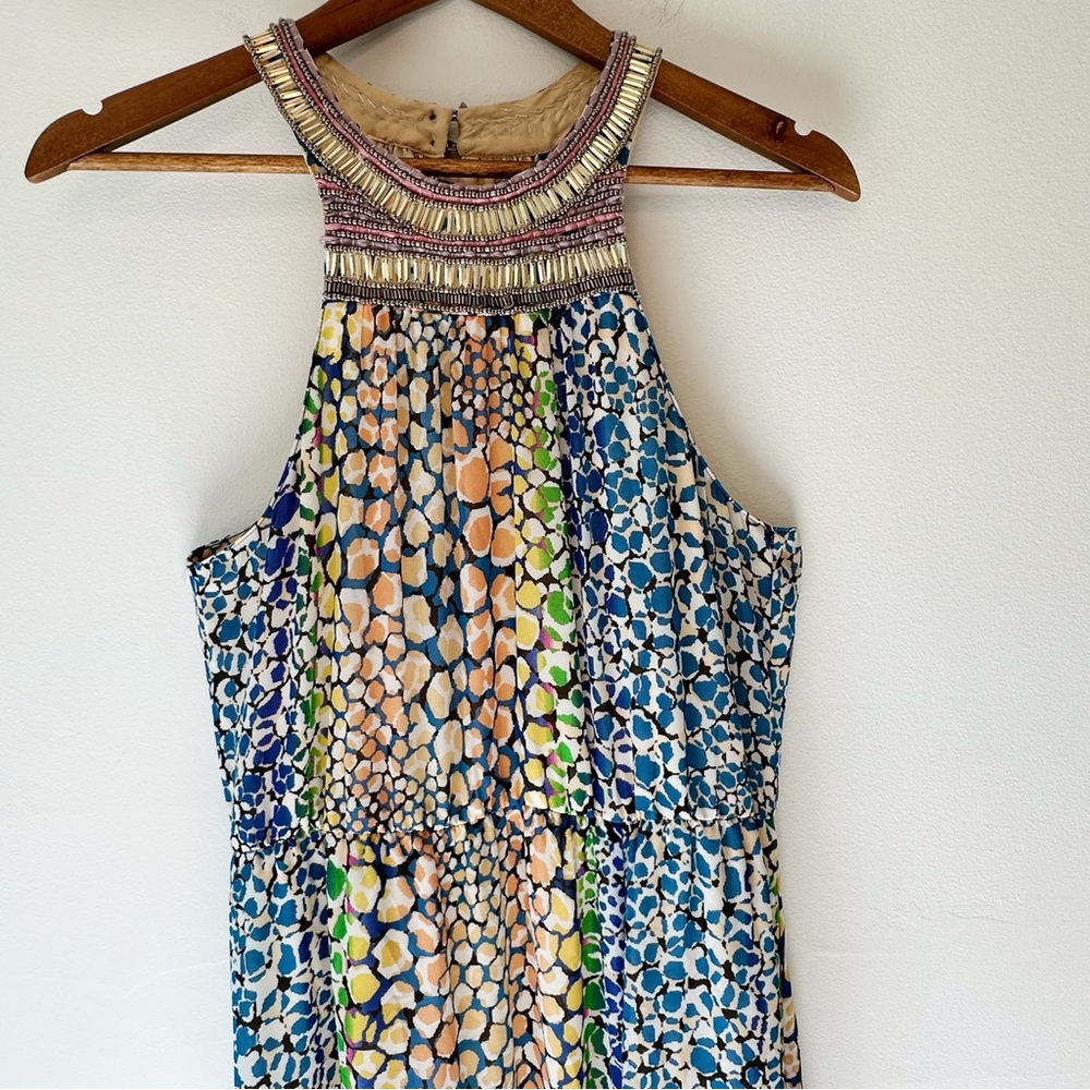 Charlie Jade Beaded Halter Neck Blue Green Colorful Party Maxi Dress, size M - Picture 9 of 16